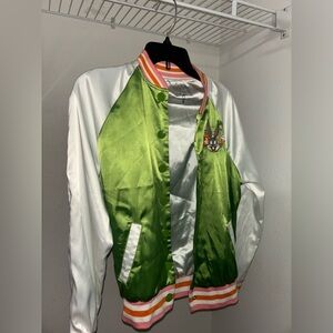 Unique Vintage Looney Tunes Green and White Satin Varsity bomber Jacket xs
